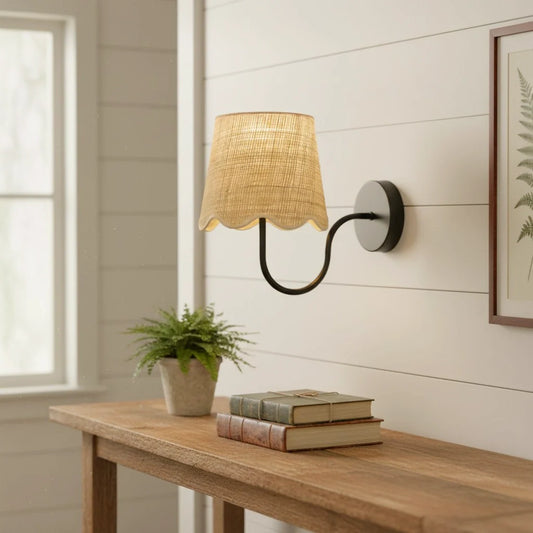 Tracie Farmhouse Rattan Drum Wall Sconce
