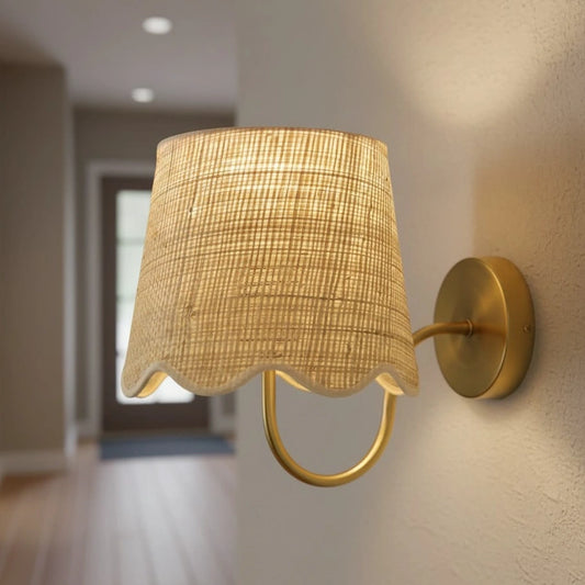 Tracie Farmhouse Rattan Drum Wall Sconce