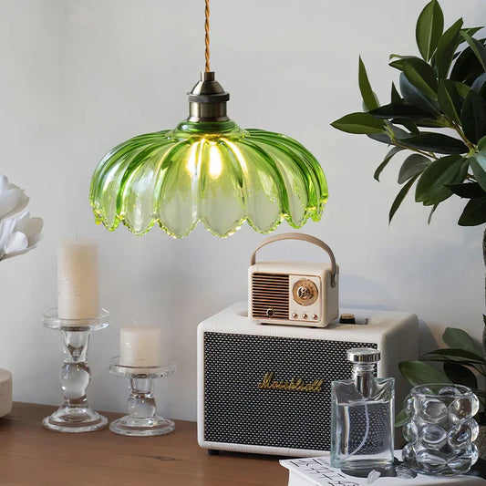 Typhon Retro Pastoral Glass Flower Pendant Light