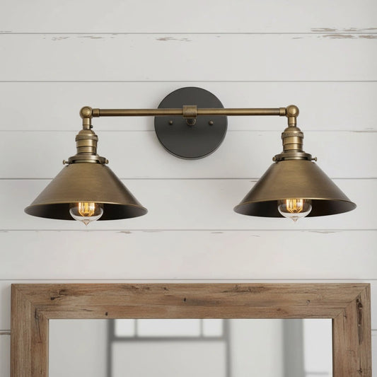 Mila Industrial Dual-Arm Antique Brass Wall Light