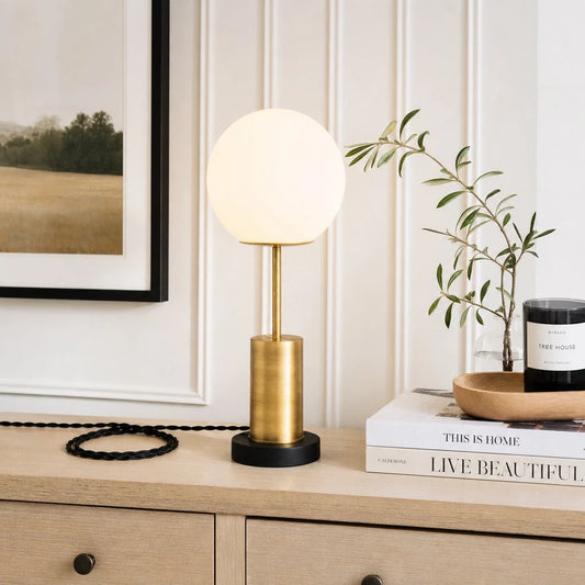 Vaelin Mid-Century Globe Glass Metal Table Light