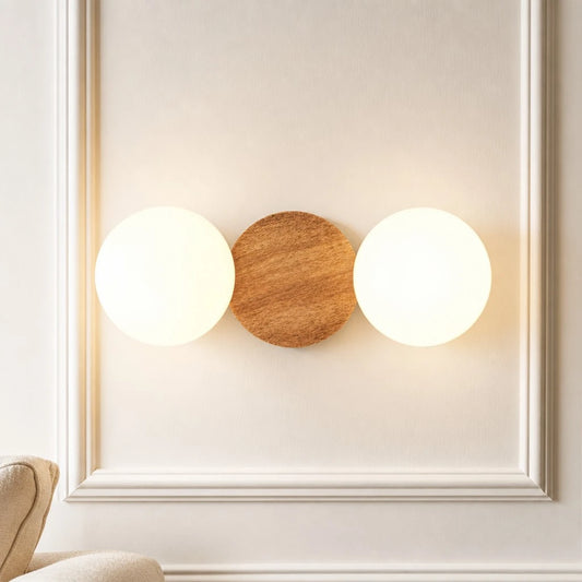 Vaelis Modern Globe Glass Wood Wall Sconce