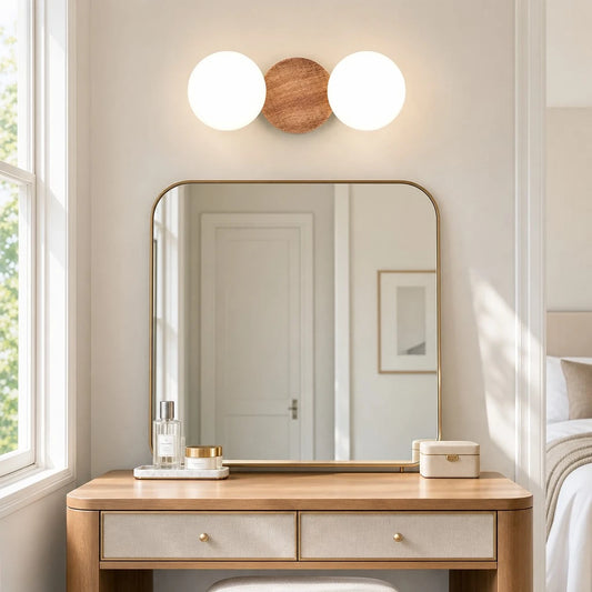 Vaelis Modern Globe Glass Wood Wall Sconce