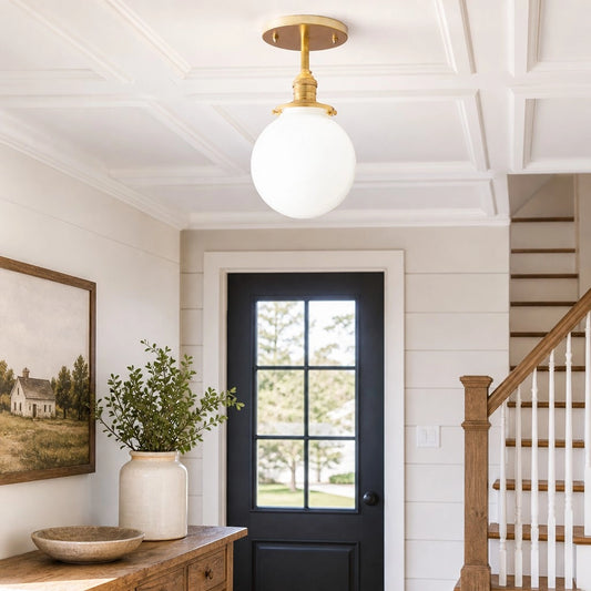 Vanyra Modern Opal Globe Semi-Flush Ceiling Light