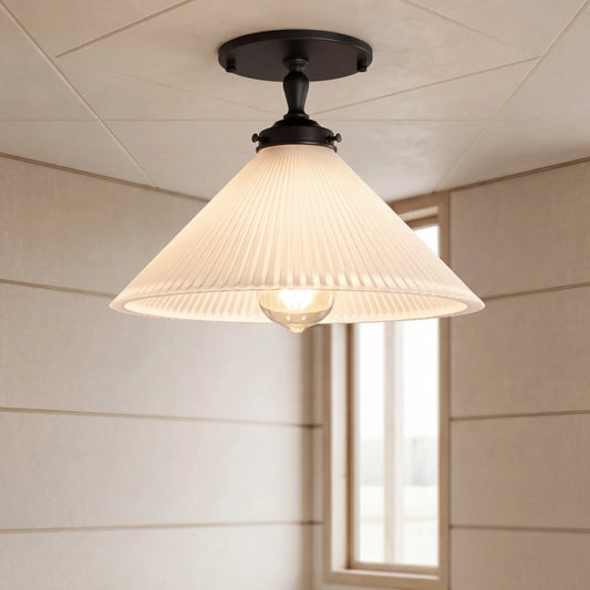 Vaughn Vintage Glass Pleated Cone Ceiling Light