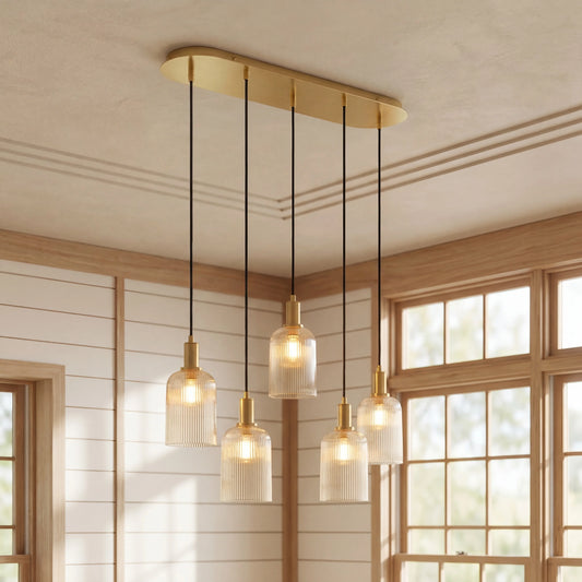 Vespera Industrial Modern Ribbed Glass Cluster Chandelier
