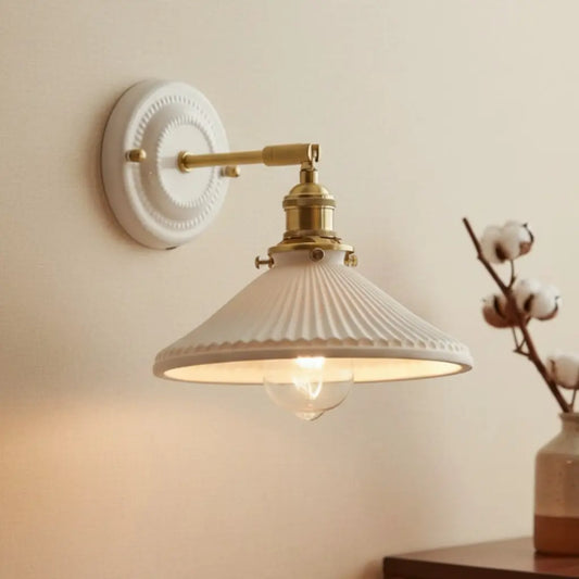 Vintage Brass Textured Ceramic Wall Sconce