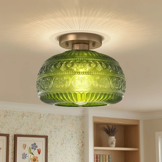 Vintage Decorative Engraved Glass Ceiling Light