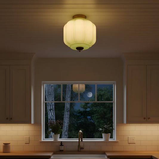 Vintage Eloise Milk Glass Brass Flush Mount Ceiling Light