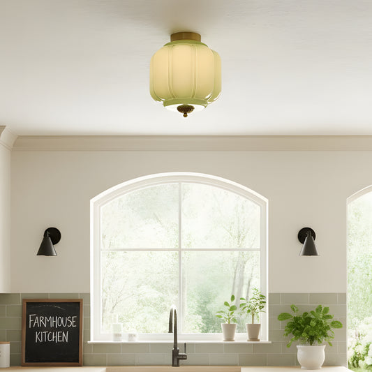 Vintage Eloise Milk Glass Brass Flush Mount Ceiling Light