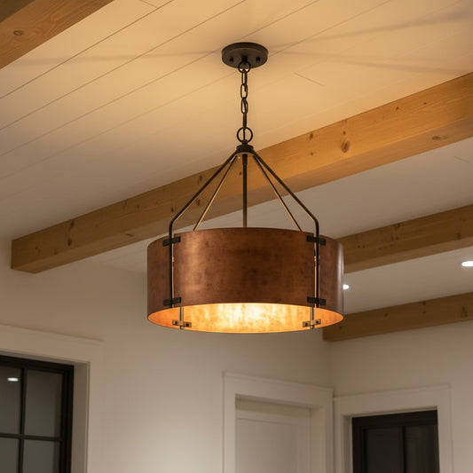Vintage Industrial Bronze Drum Shade Pendant Light