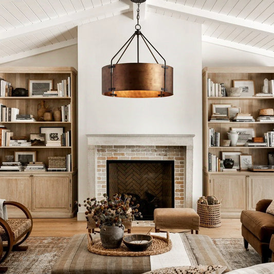 Vintage Industrial Bronze Drum Shade Pendant Light