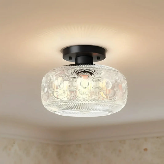 Vintage Luxury Round Pattern Glass Ceiling Light