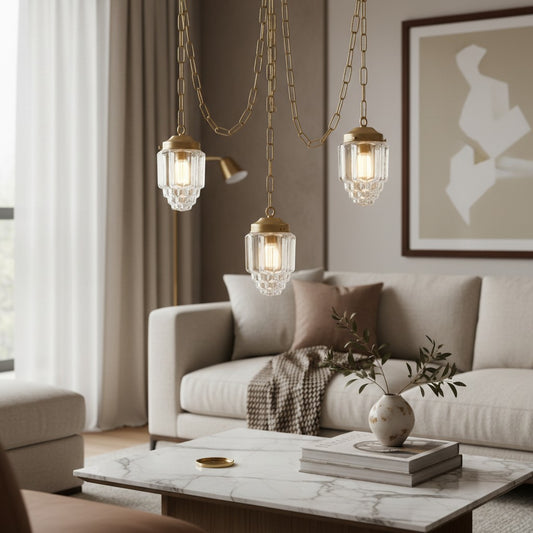 Vintage Metal & Glass Chain-Drop Chandelier