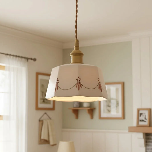 Vintage Pattern Cylinder Ceramic Pendant Light