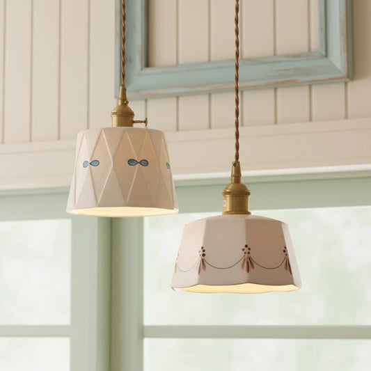 Vintage Pattern Cylinder Ceramic Pendant Light