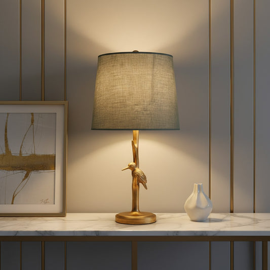 Vintage Resin Bird Velvet Shade Table Light