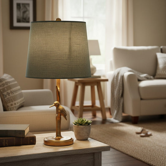 Vintage Resin Bird Velvet Shade Table Light