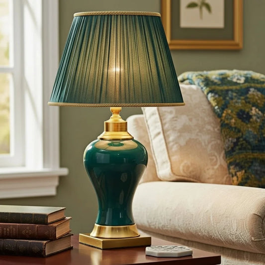 Vintage Vase Base Fabric Ceramic Table Lamp