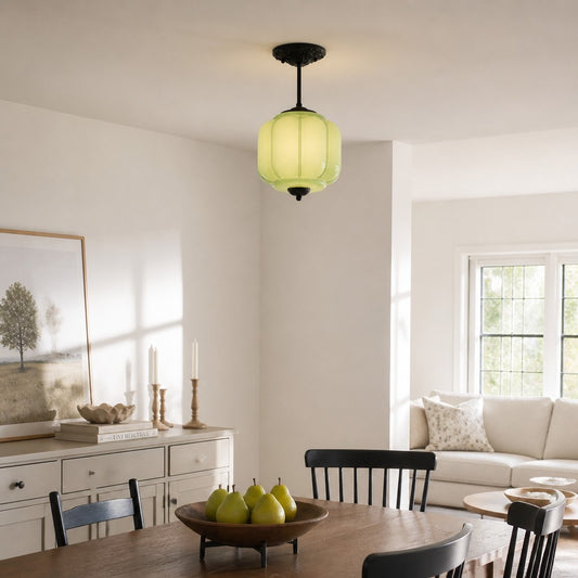 Vintage Scallop Milk Glass Lantern Ceiling Light