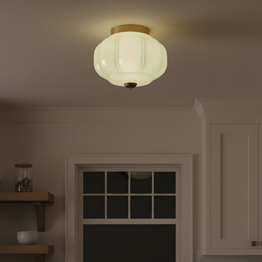 Vintage Milk Glass Semi-Flush Mount Ceiling Light Fixture for Bedroom Hallway