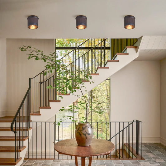 Vintage Rustic Black Metal Industrial Flush Mount Ceiling Light