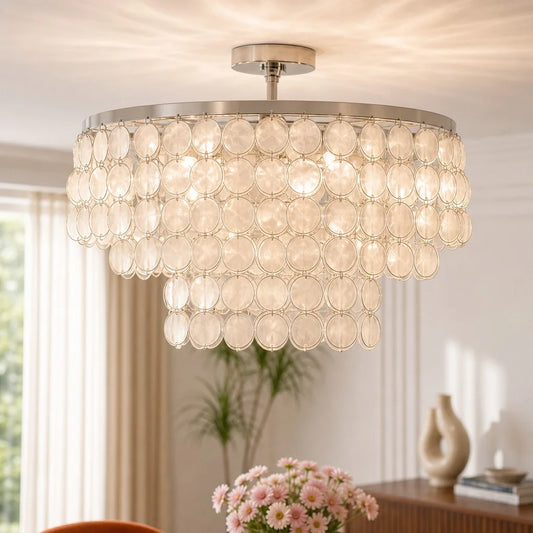 Vorenis Modern Layered Round Capiz Shell Ceiling Light