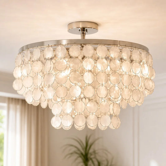 Vorenis Modern Layered Round Capiz Shell Ceiling Light