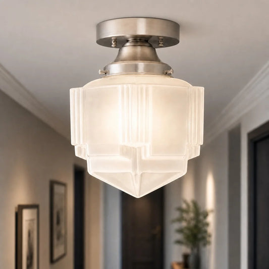 Voss Modern Art Deco Geometric Milk Glass Ceiling Light