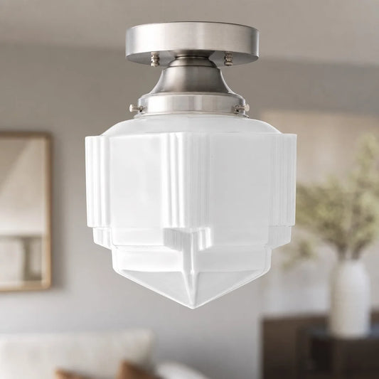Voss Modern Art Deco Geometric Milk Glass Ceiling Light