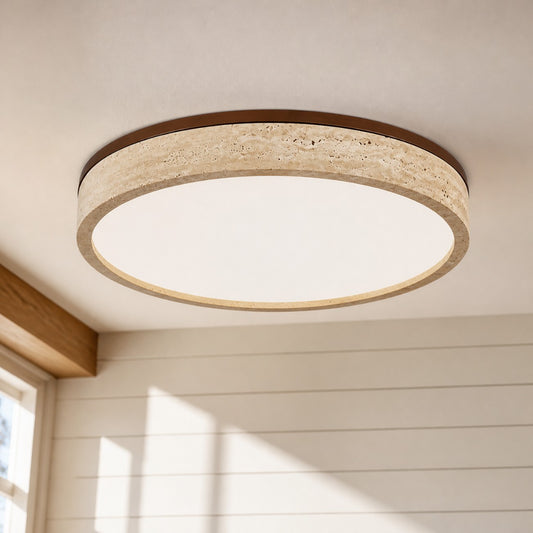 Wabi-Sabi Minimalist Round Beige Travertine Led Ceiling Light