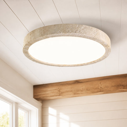 Wabi-Sabi Minimalist Round Beige Travertine Led Ceiling Light