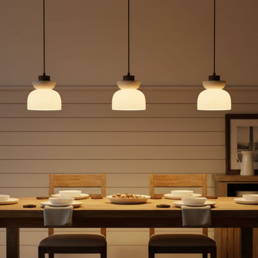 Wabi-Sabi Travertine Frosted Glass Pendant Light for Kitchen Island