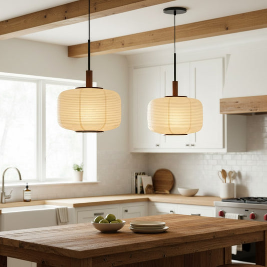 Wabi Sabi Ribbed Paper Lantern Pendant Light