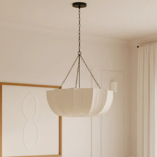 Willy Vintage Linen Fabric Bowl Pendant Light