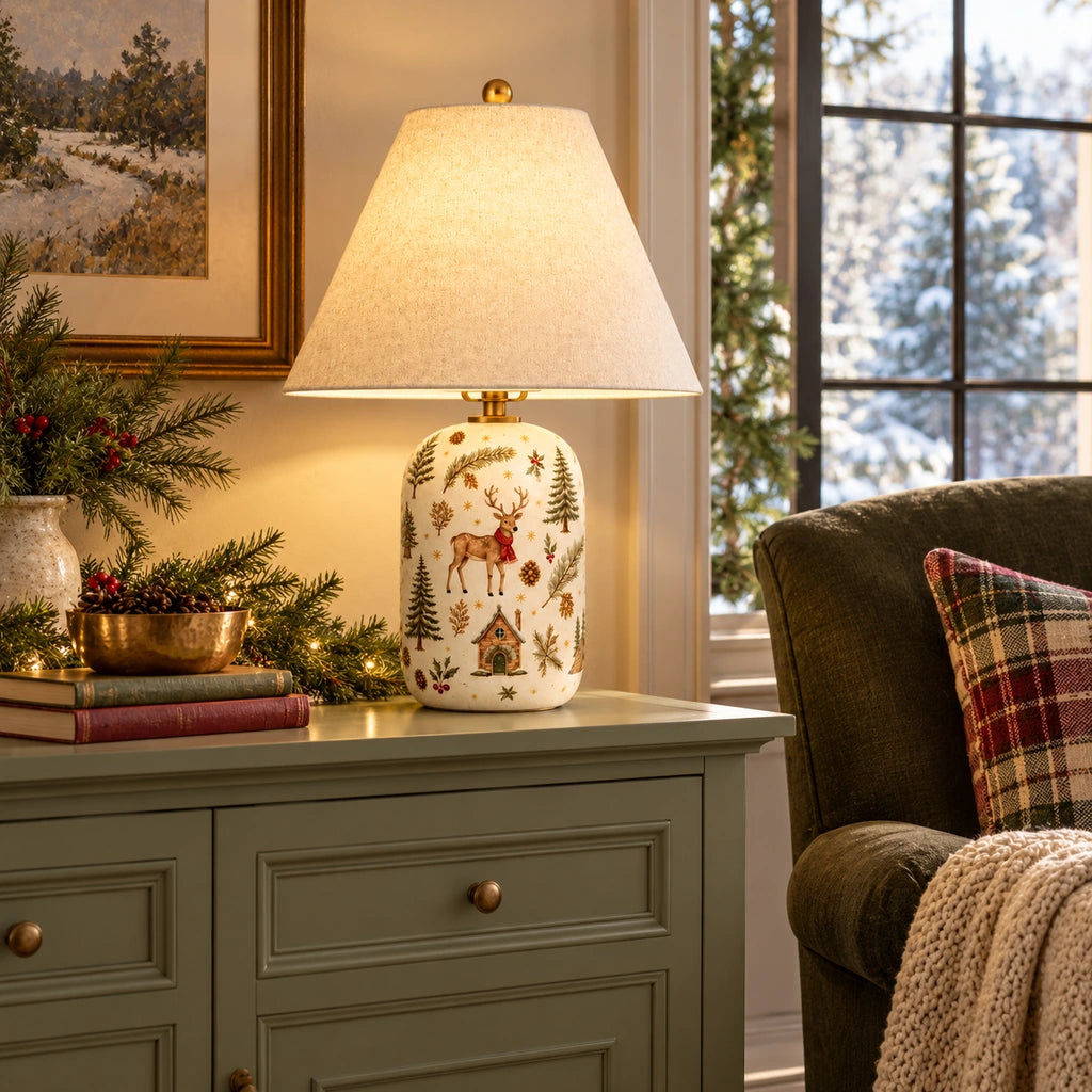 Woodland Reindeer table lamp in a living room
