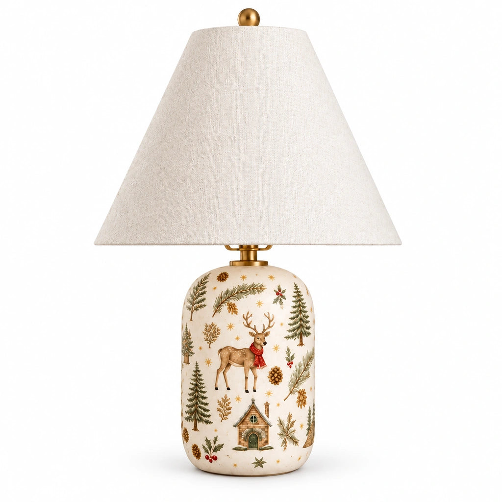 Woodland Reindeer finish table lamp switched off
