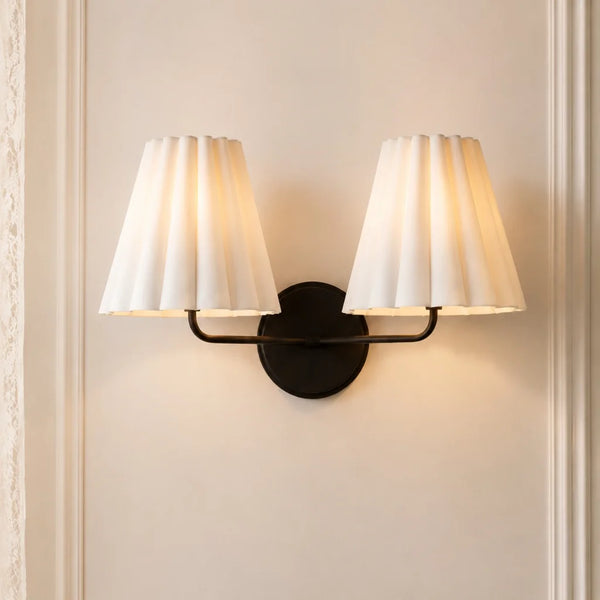 Wren Minimalist Textured Linen Fabric Tapered Wall Sconce