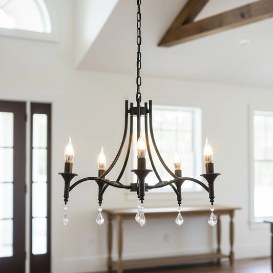 Wrought Iron Crystal 5 Heads Chandelier Lamp