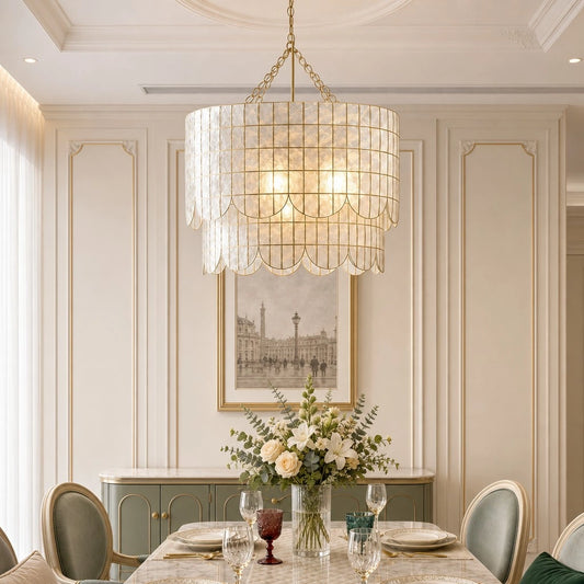 Wylara Vintage Double Tiered Scalloped Capiz Shell Chandelier