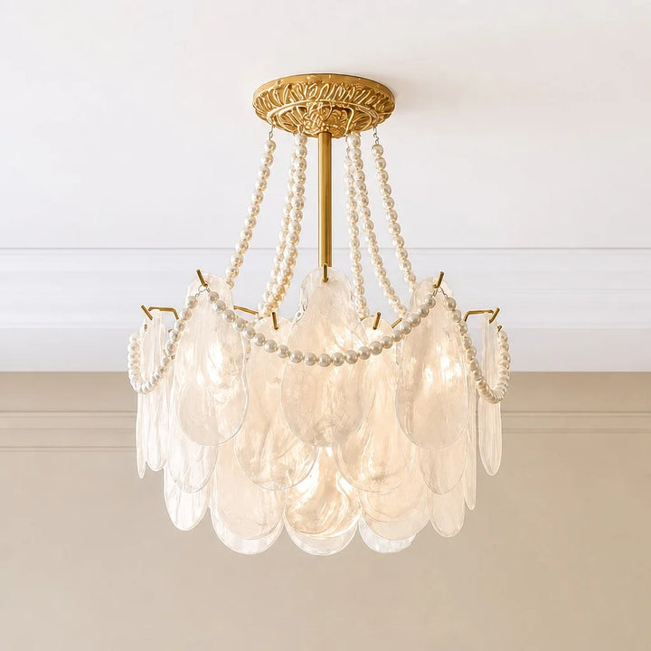 Wylowyn Vintage Glass Capiz Shell Tiered Chandelier