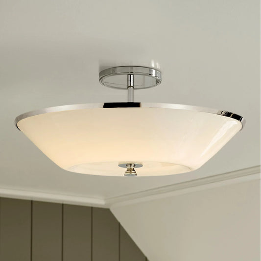 Ysée Minimalist White Glass Bowl Semi Flush Mount Light