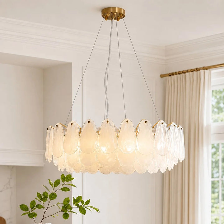 Ysmea Modern Layered Cloud Capiz Shell Glass Chandelier
