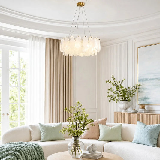 Ysmea Modern Layered Cloud Capiz Shell Glass Chandelier