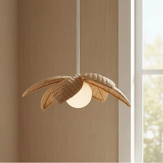 Yumi Boho-inspired Rattan Adjustable Palm Leaf-shaped Pendant Light