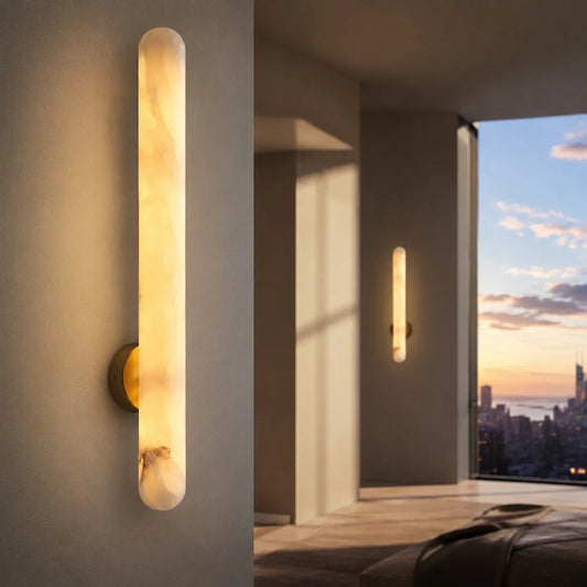 Yvaina Minimalist Elongated Oval Alabaster Wall Lamp