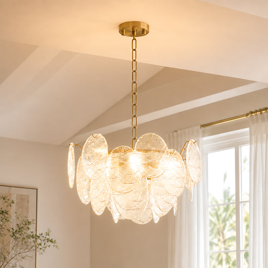 Yvette Modern Wave Disc Glass Chandelier