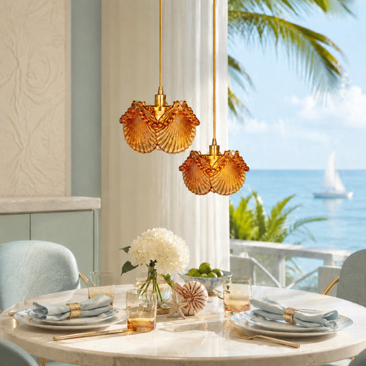 Zadie Vintage Glass Scallop Shell Pendant Light