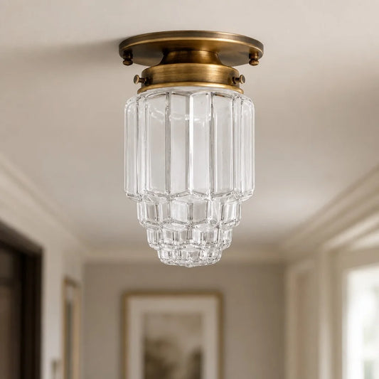 Zaele Art Deco Cut Crystal Glass Flush Mount Ceiling Light