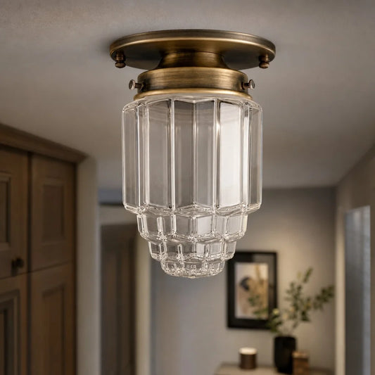 Zaele Art Deco Cut Crystal Glass Flush Mount Ceiling Light
